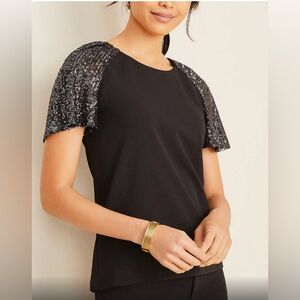 NEW - Ann Taylor Sequin Flutter Sleeve Top